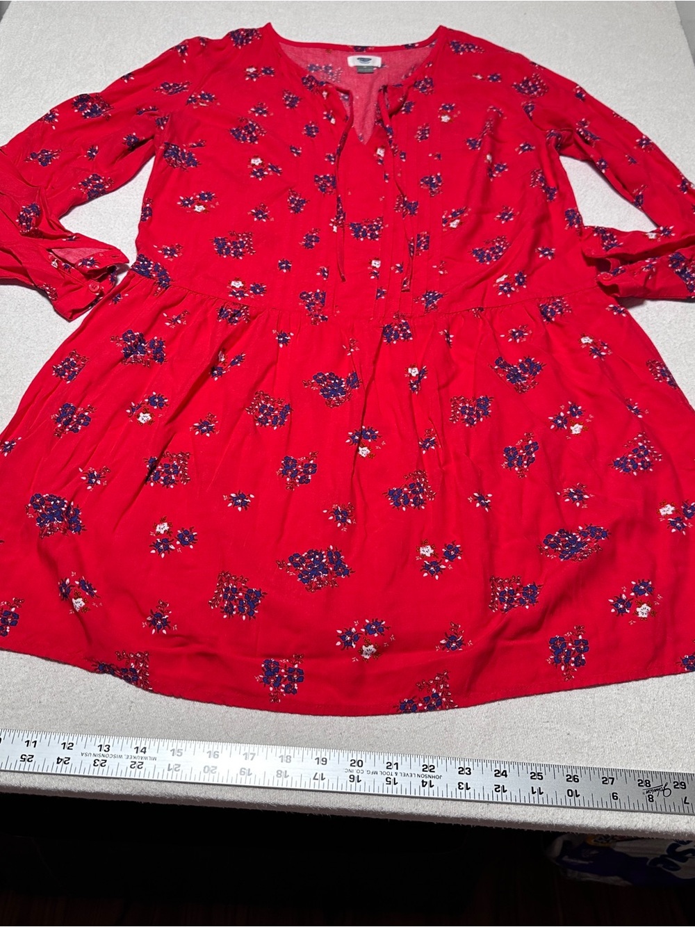 Old Navy Red Floral Split-Neck Dress